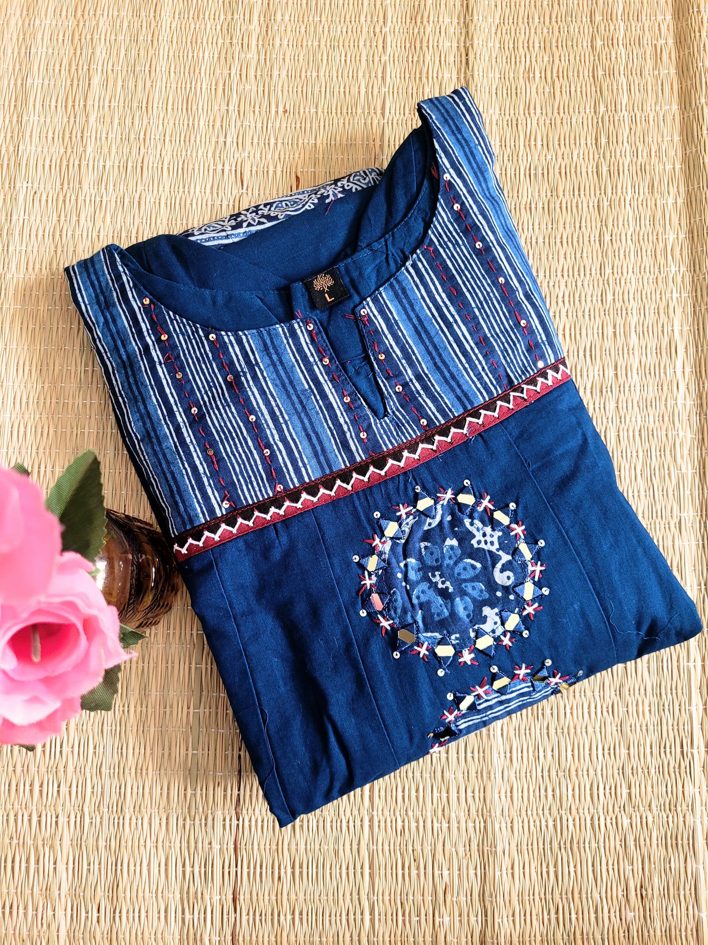 Cotton Anarkali Suit With Ajrakh Prints