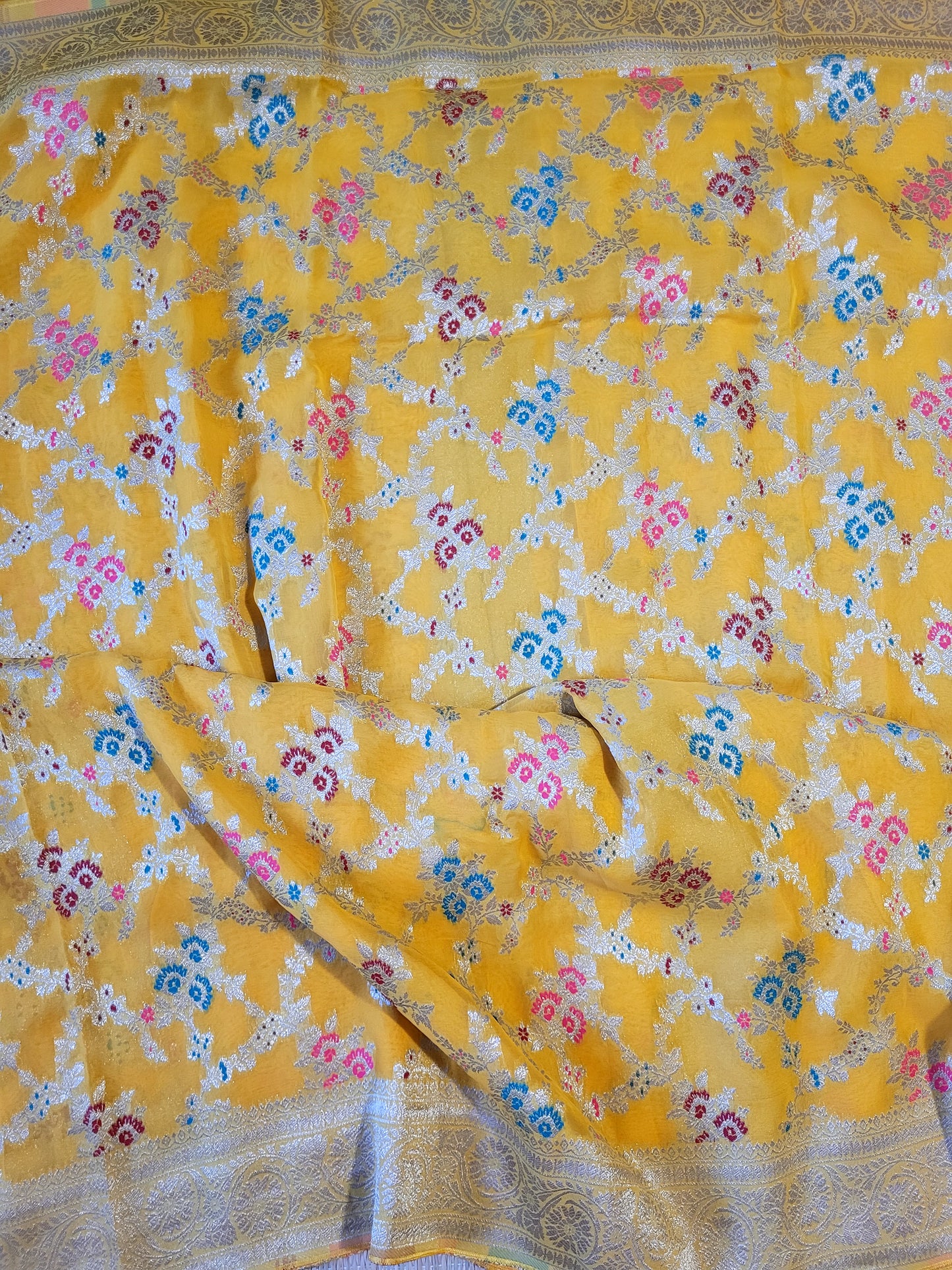 Pure Georgette Banaras Saree With Banaras Blouse