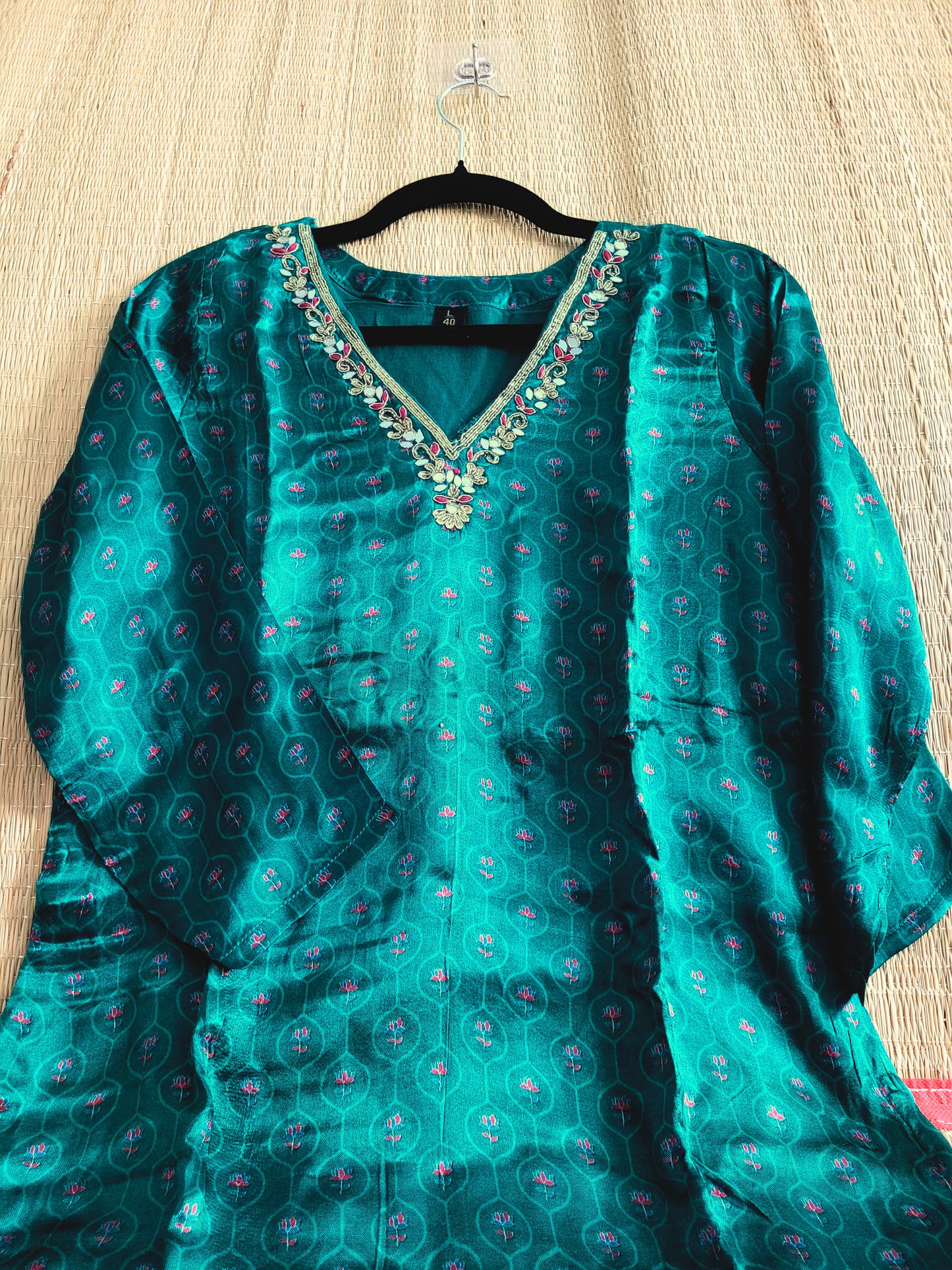Ajrakh Printed Gaji Silk Kurti Set