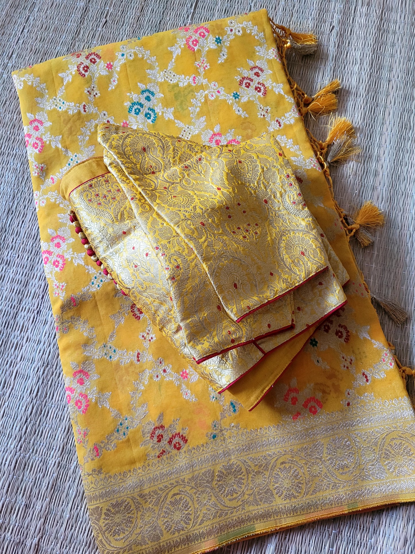 Pure Georgette Banaras Saree With Banaras Blouse