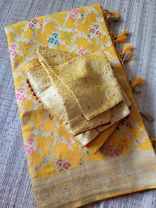 Pure Georgette Banaras Saree With Banaras Blouse