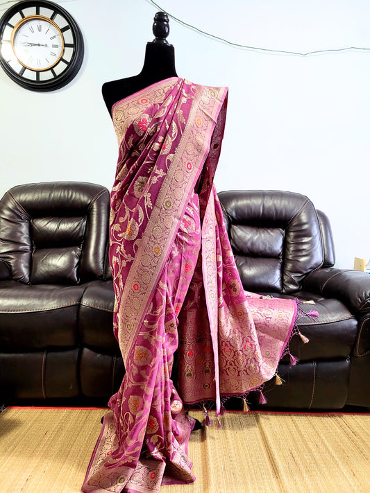 Premium Khadi Banaras Georgette Saree