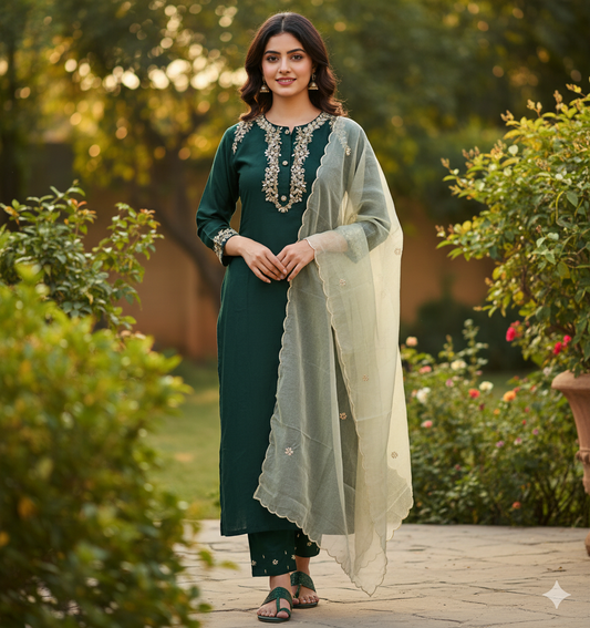 Salwar Suit With Organza Dupatta