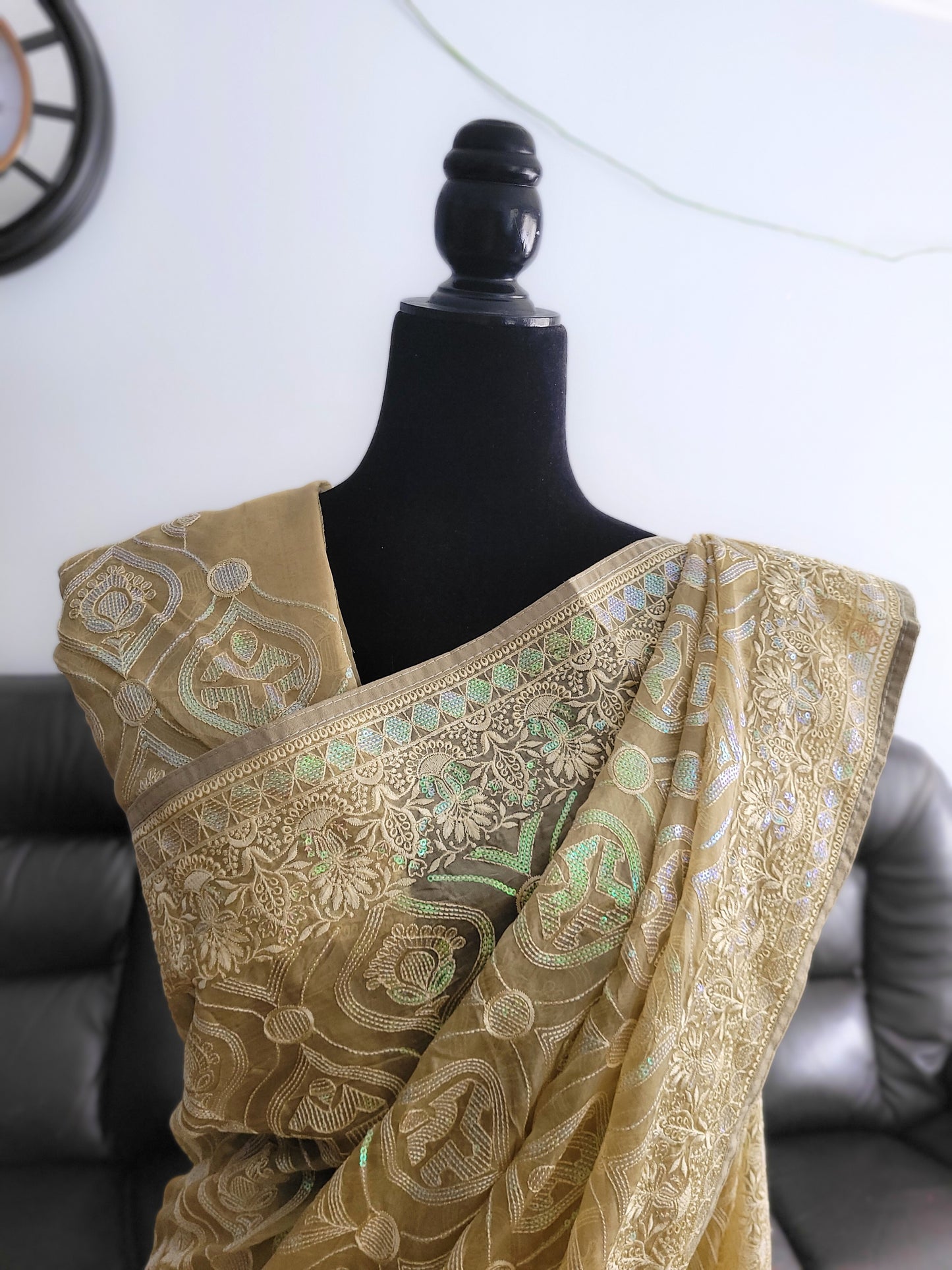 Premium Organza Tissue Silk Sequins Embroidery Saree