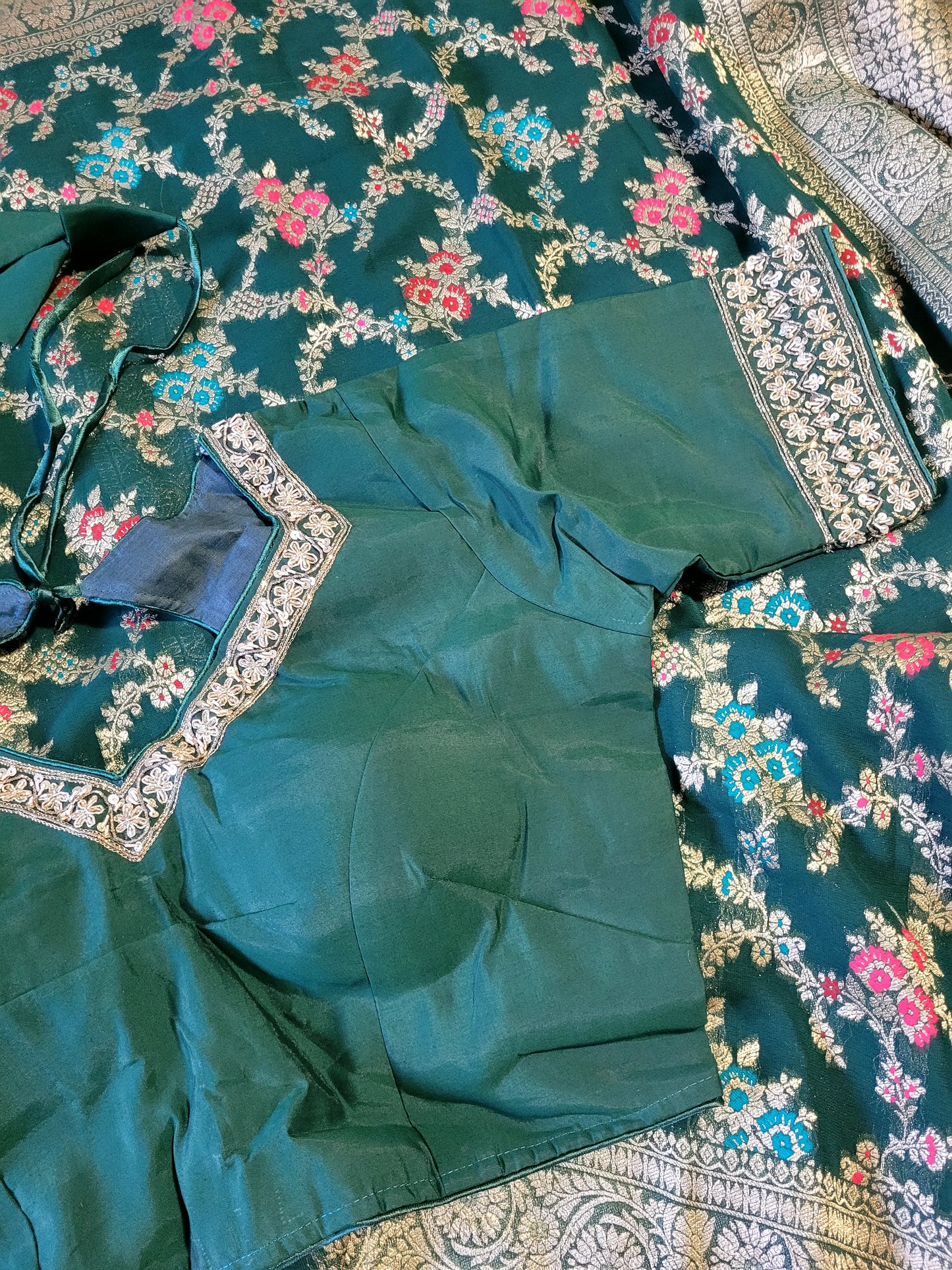 Pure Georgette Banaras Saree With Embroidery Blouse