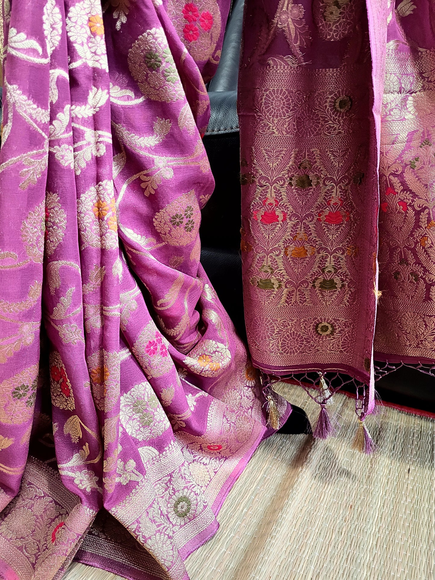 Premium Khadi Banaras Georgette Saree