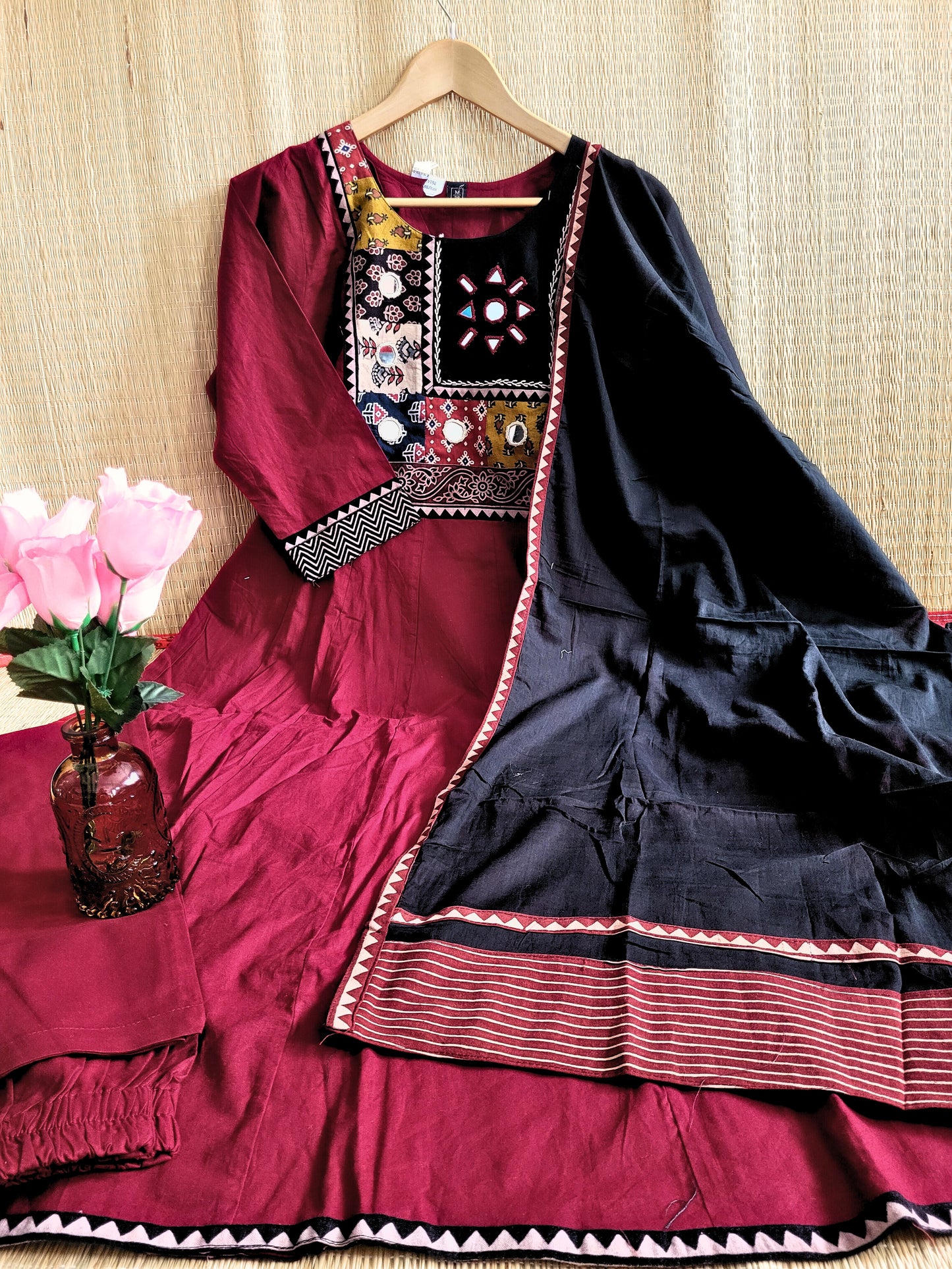 Cotton Anarkali Suit With Ajrakh Prints