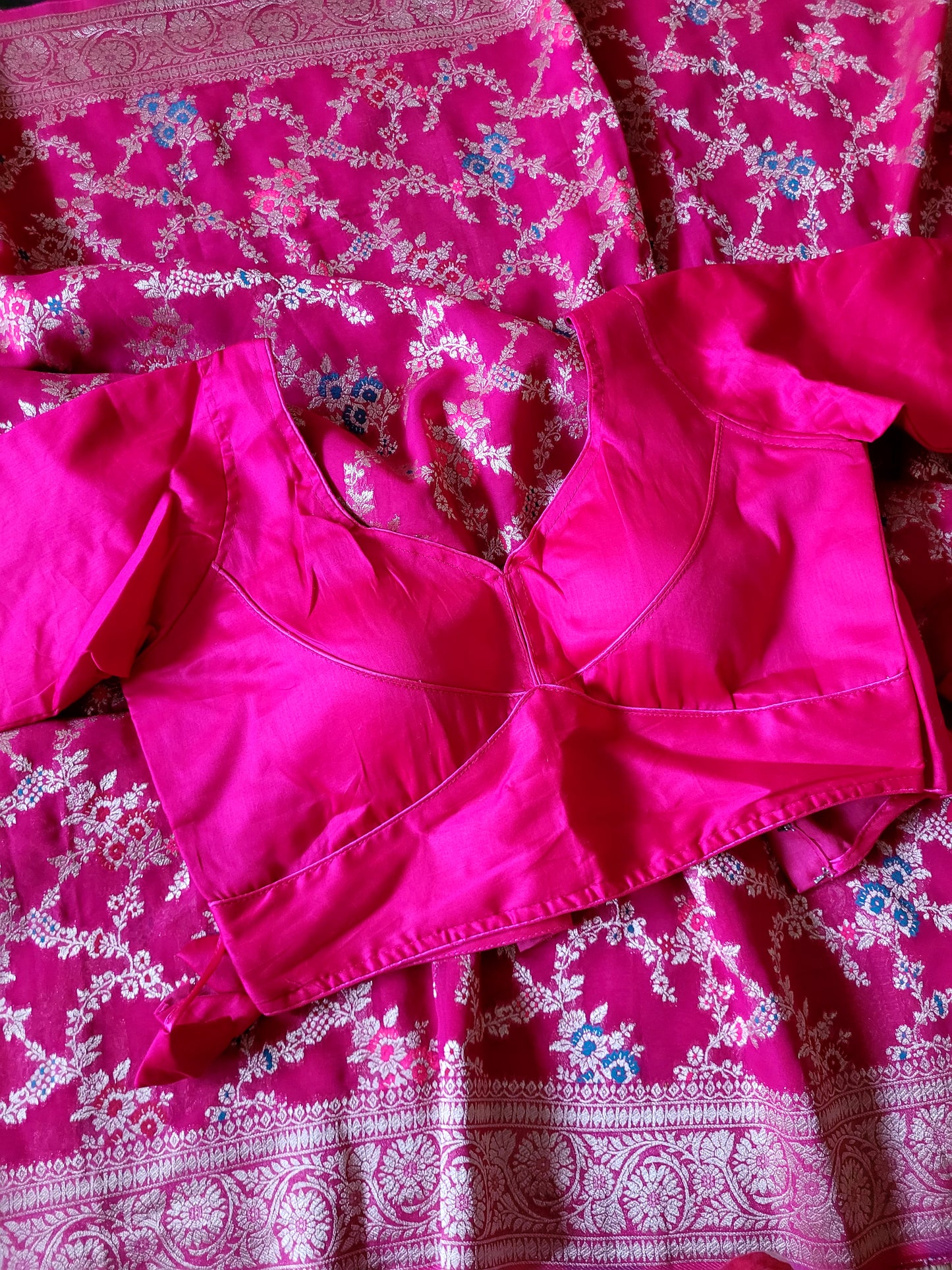 Pure Georgette Banaras Saree With Satin Silk Blouse