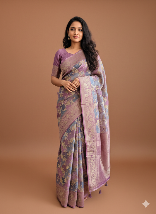 Pure Khadi Georgette Rangkat Saree