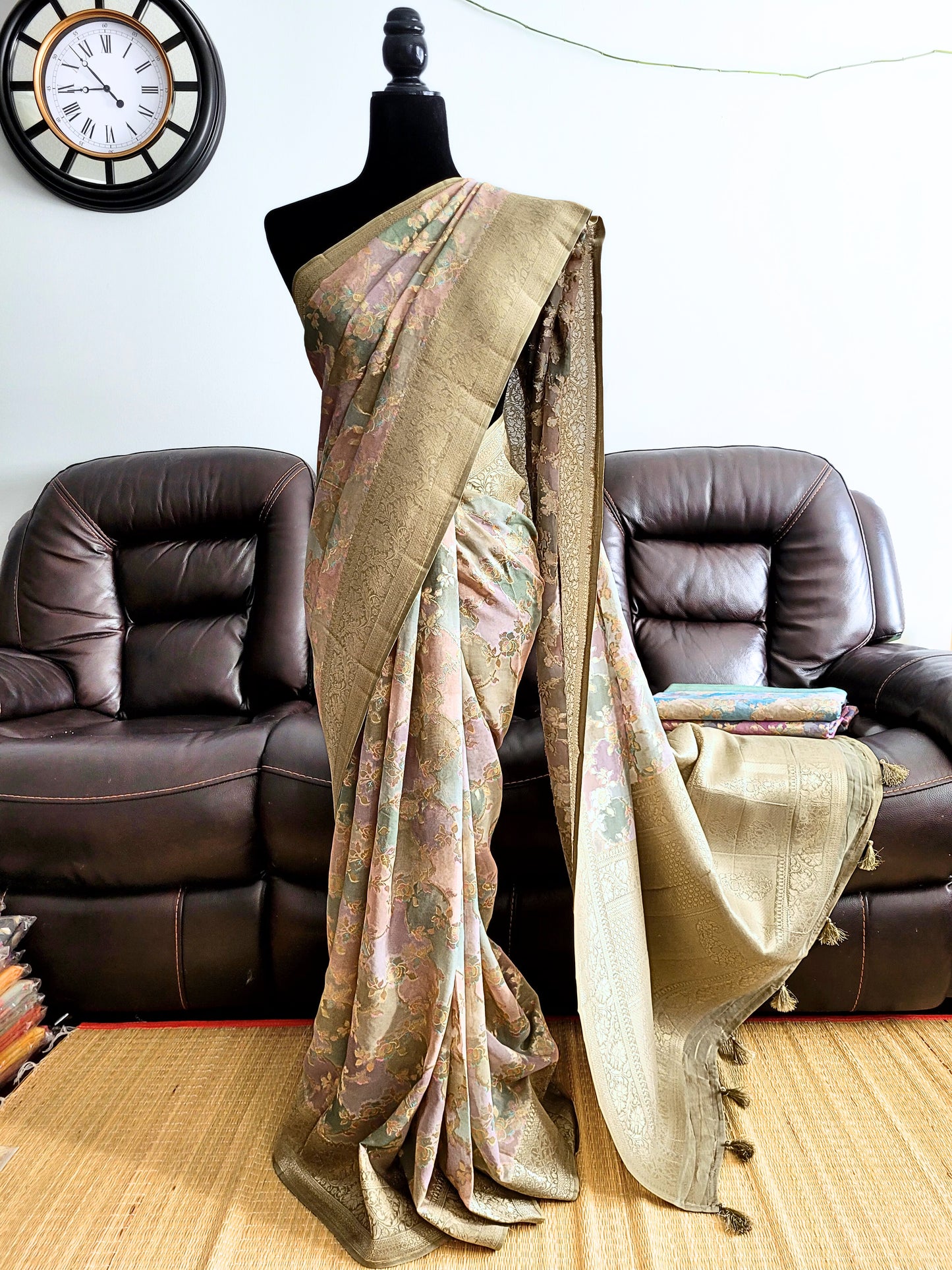 Pure Khadi Georgette Rangkat Saree