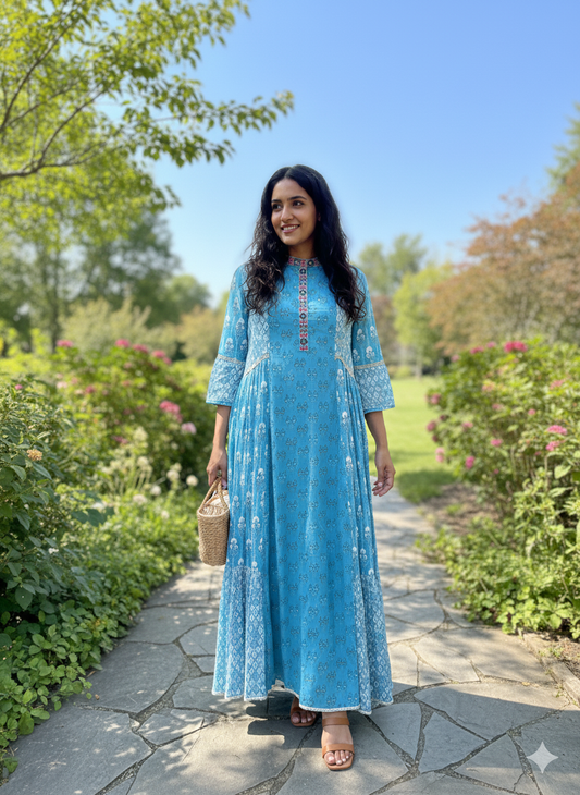 Printed Mul Cotton Gown