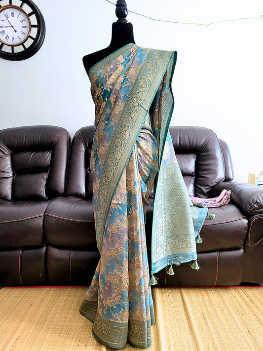 Pure Khadi Georgette Rangkat Saree