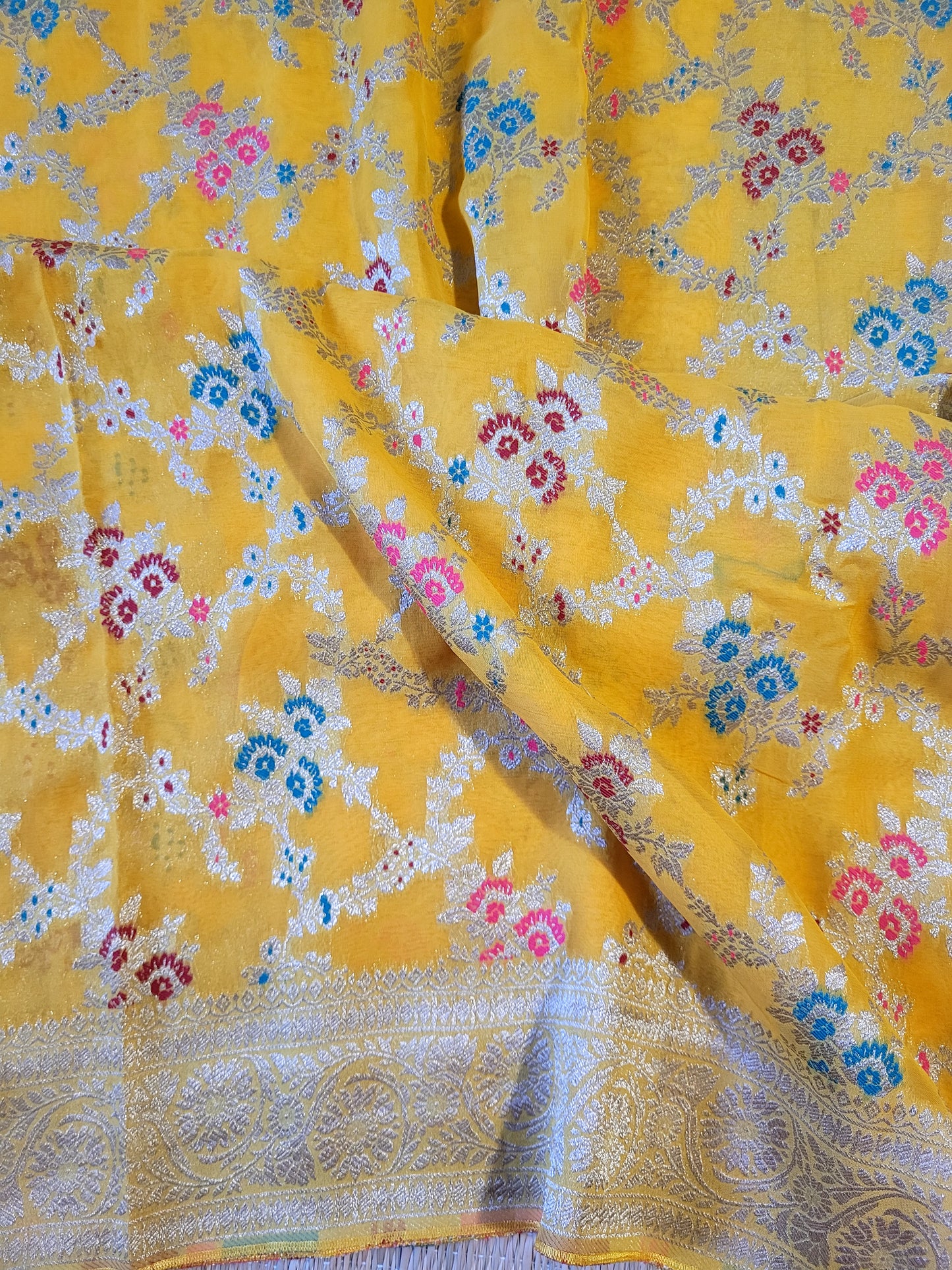 Pure Georgette Banaras Saree With Banaras Blouse