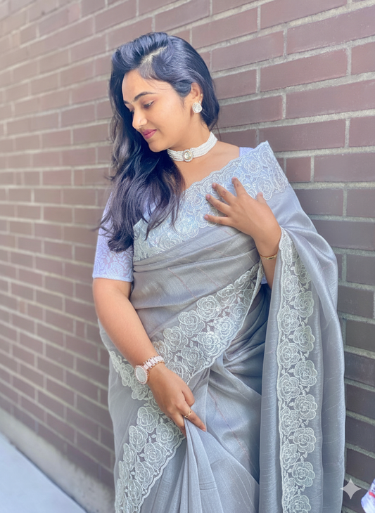 Organza Saree With Intricate Floral Embroidery