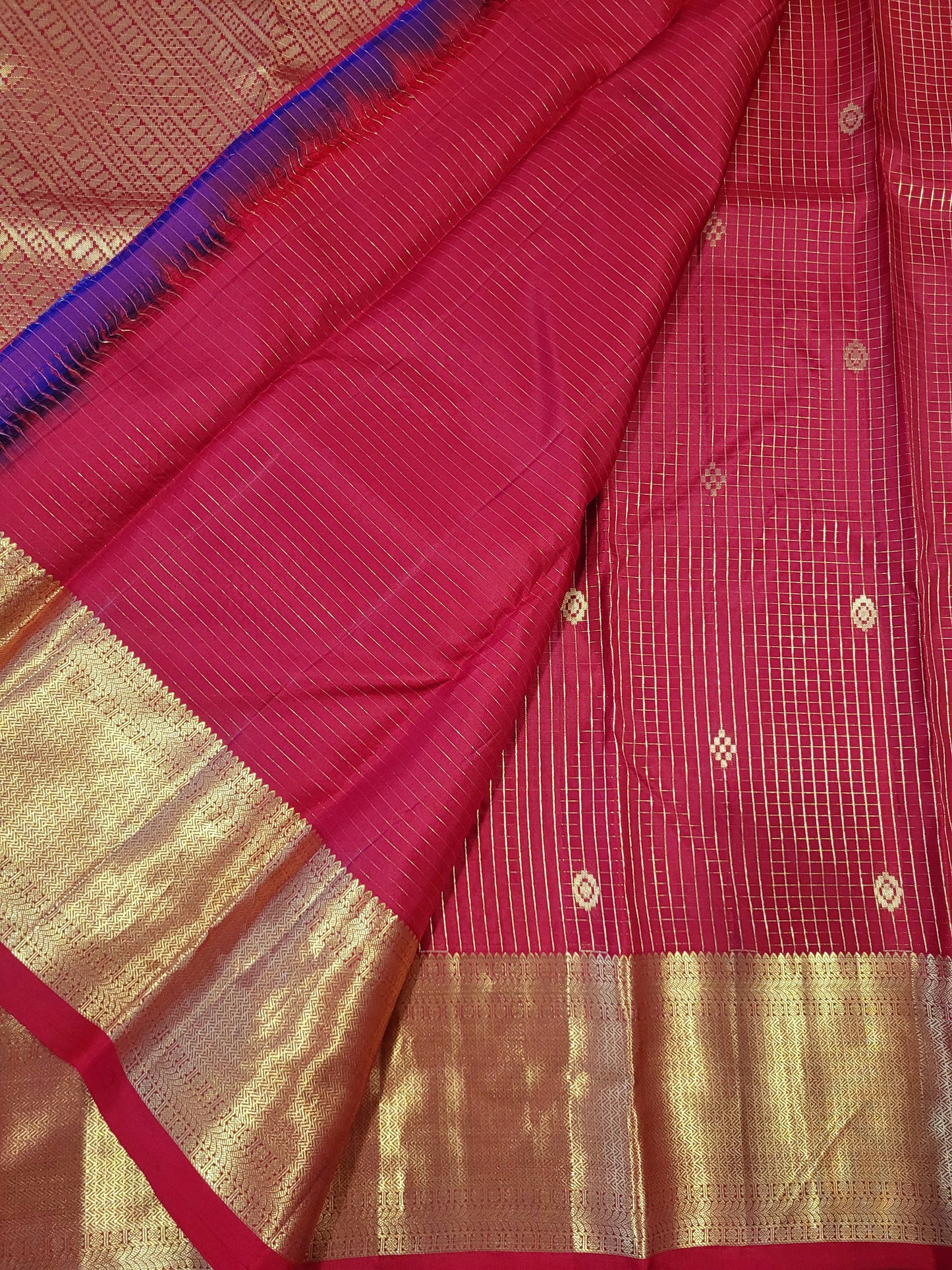 Pure Kanchipuram Handloom Silk Saree With Zari Checks
