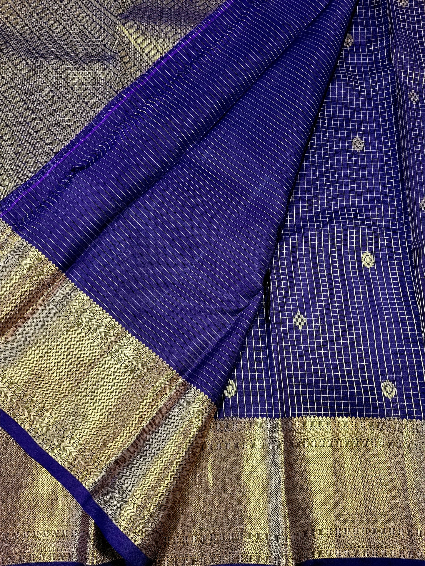 Pure Kanchipuram Handloom Silk Saree With Zari Checks