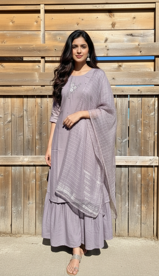 Muslin Sharara Salwar Organza Dupatta