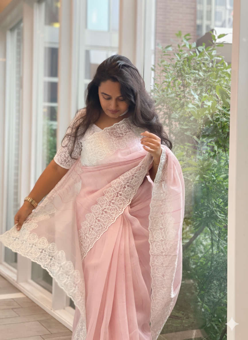 Organza Saree With Intricate Floral Embroidery