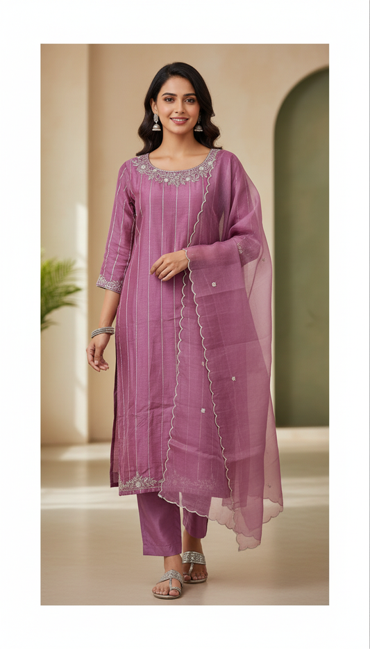 Salwar Suit With Organza Dupatta