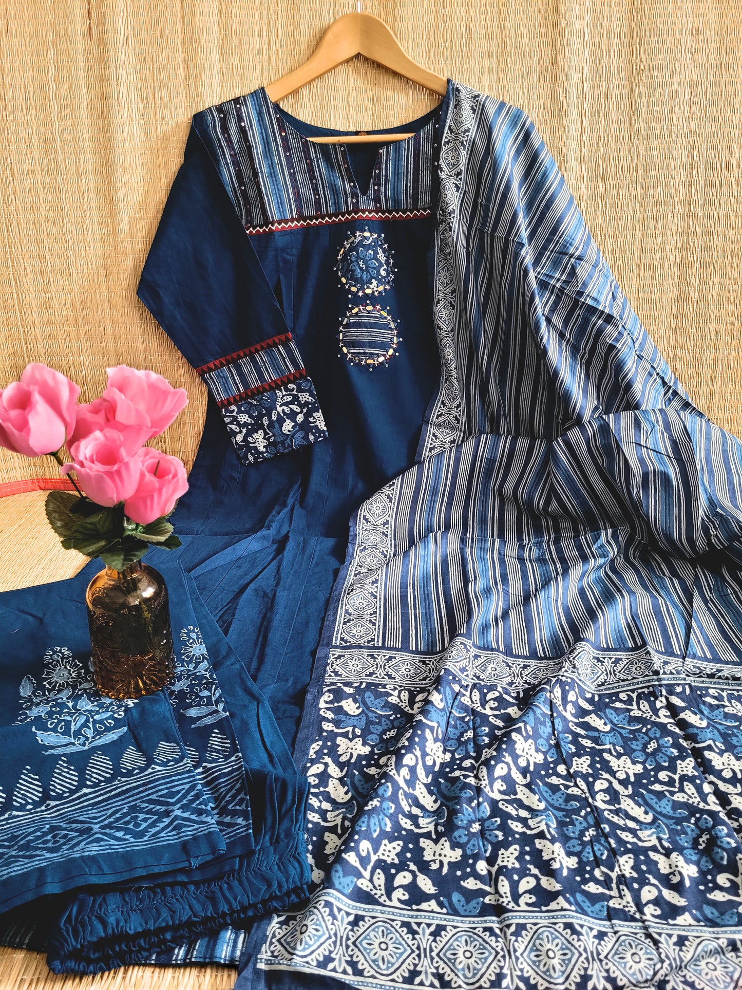 Cotton Anarkali Suit With Ajrakh Prints