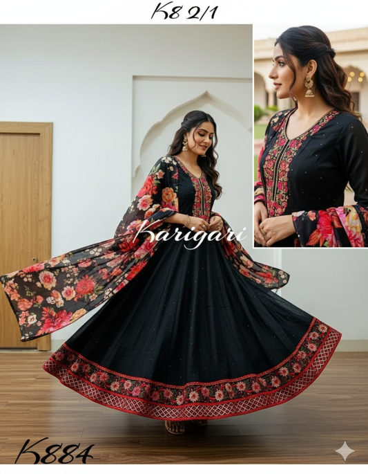 Pure Chanderi Heavy Gown With Dupatta