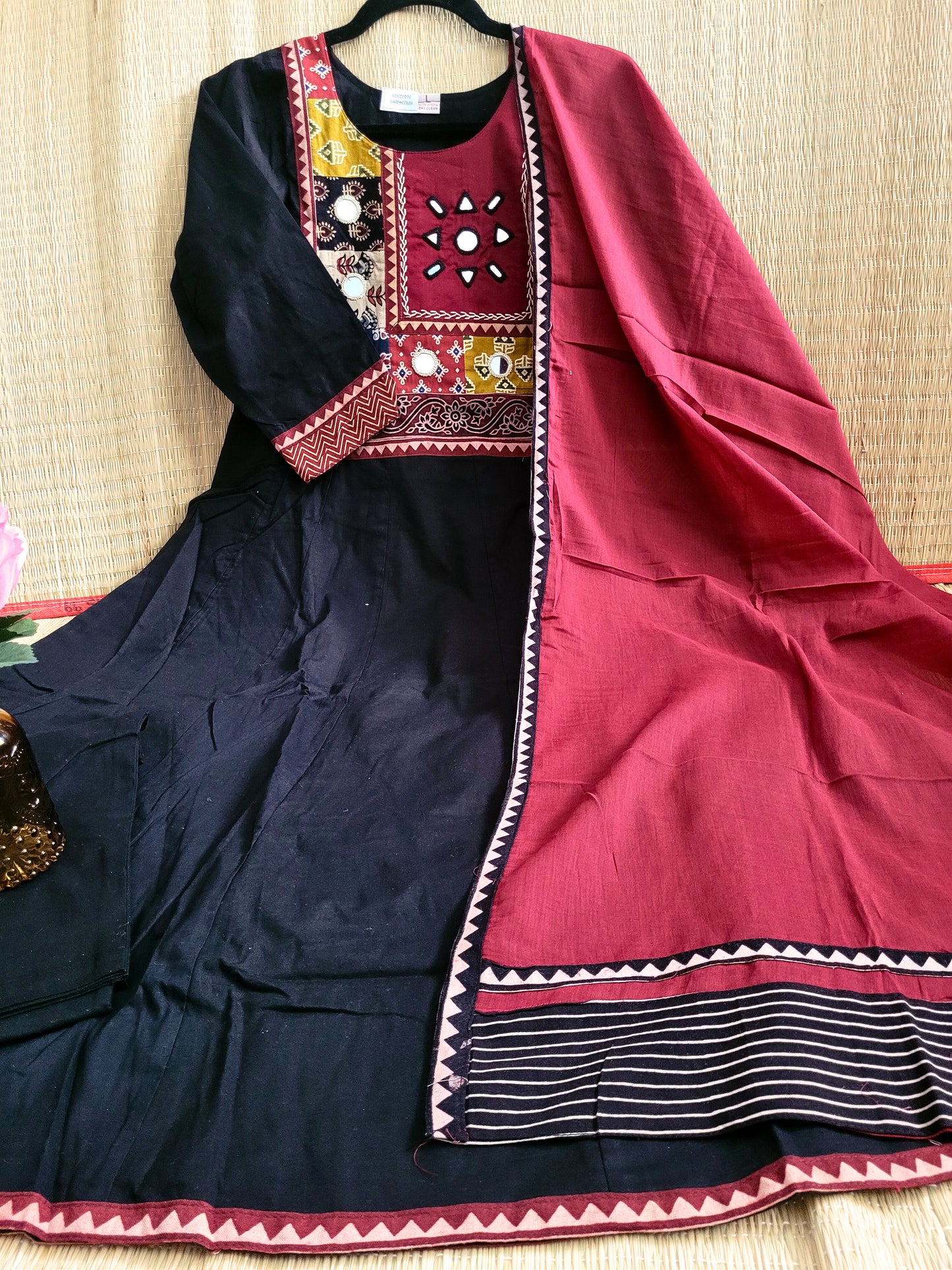 Cotton Anarkali Suit With Ajrakh Prints
