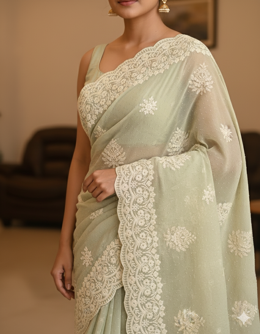 Exquisite Georgette Chikankari Saree