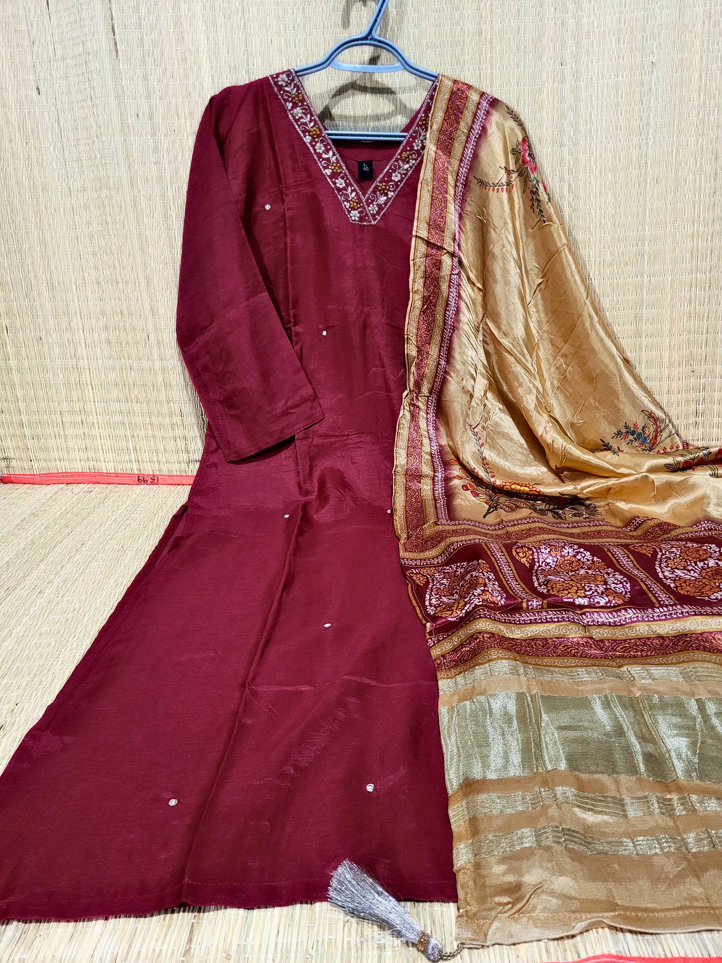 Silk Suit with Printed Gaji Silk Dupatta