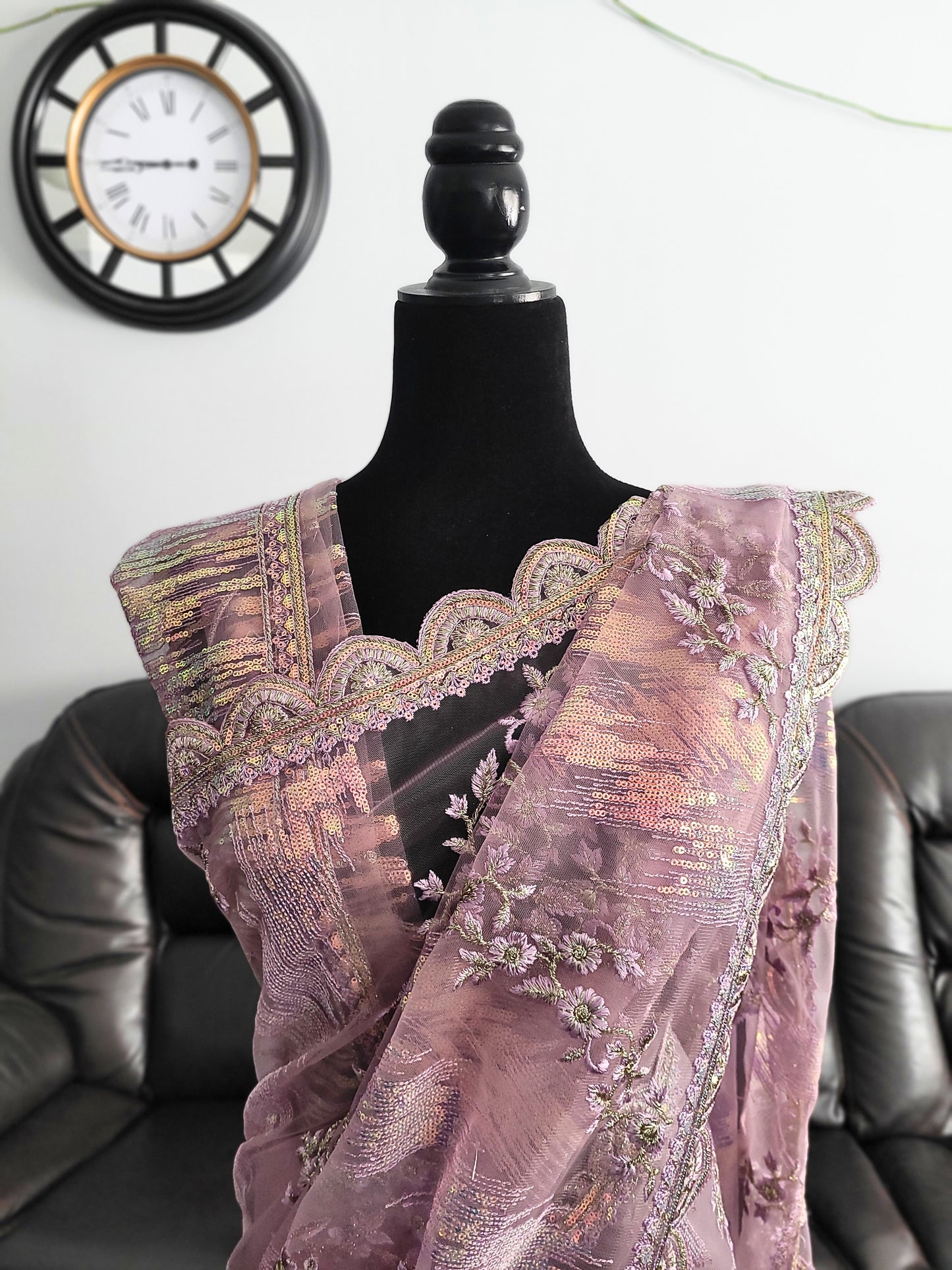 Premium Net Sequins Embroidery Saree