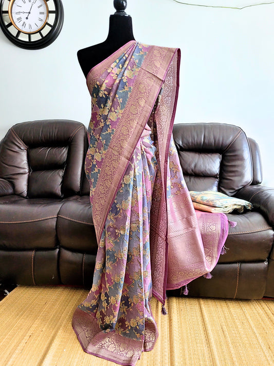 Pure Khadi Georgette Rangkat Saree