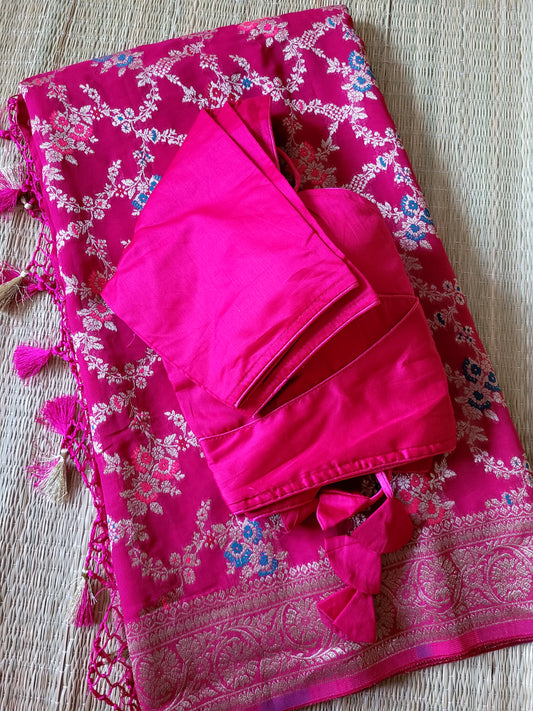 Pure Georgette Banaras Saree With Satin Silk Blouse