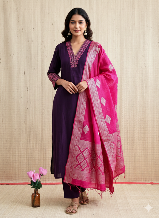 Roman Silk Anarkali Suit With Banarasi Dupatta