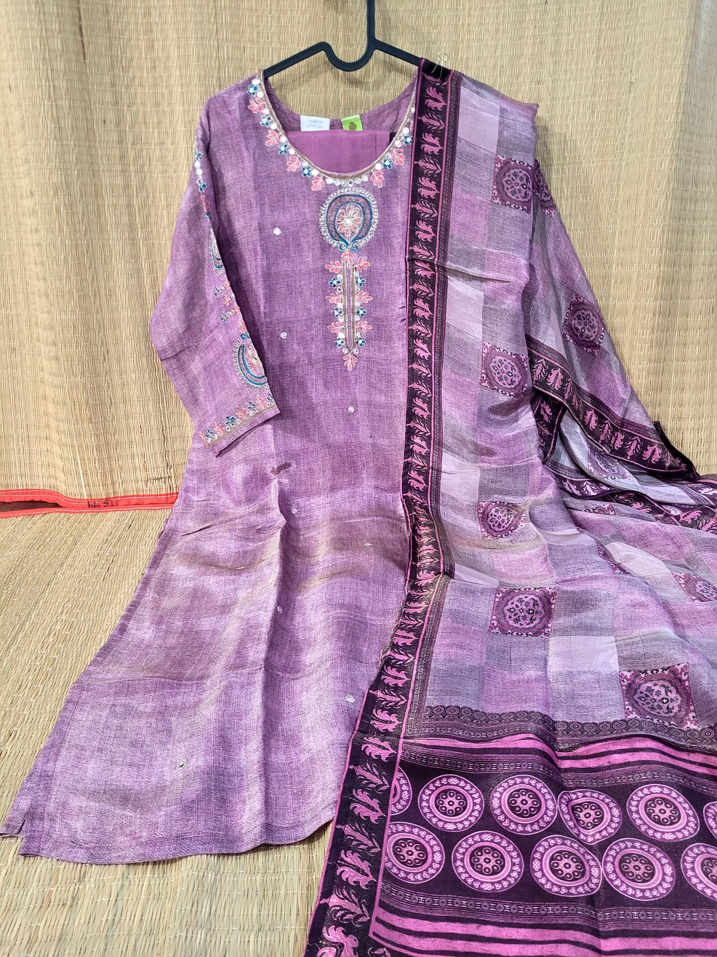 Pure Tissue Shimmer Salwar Suit With Embroidery
