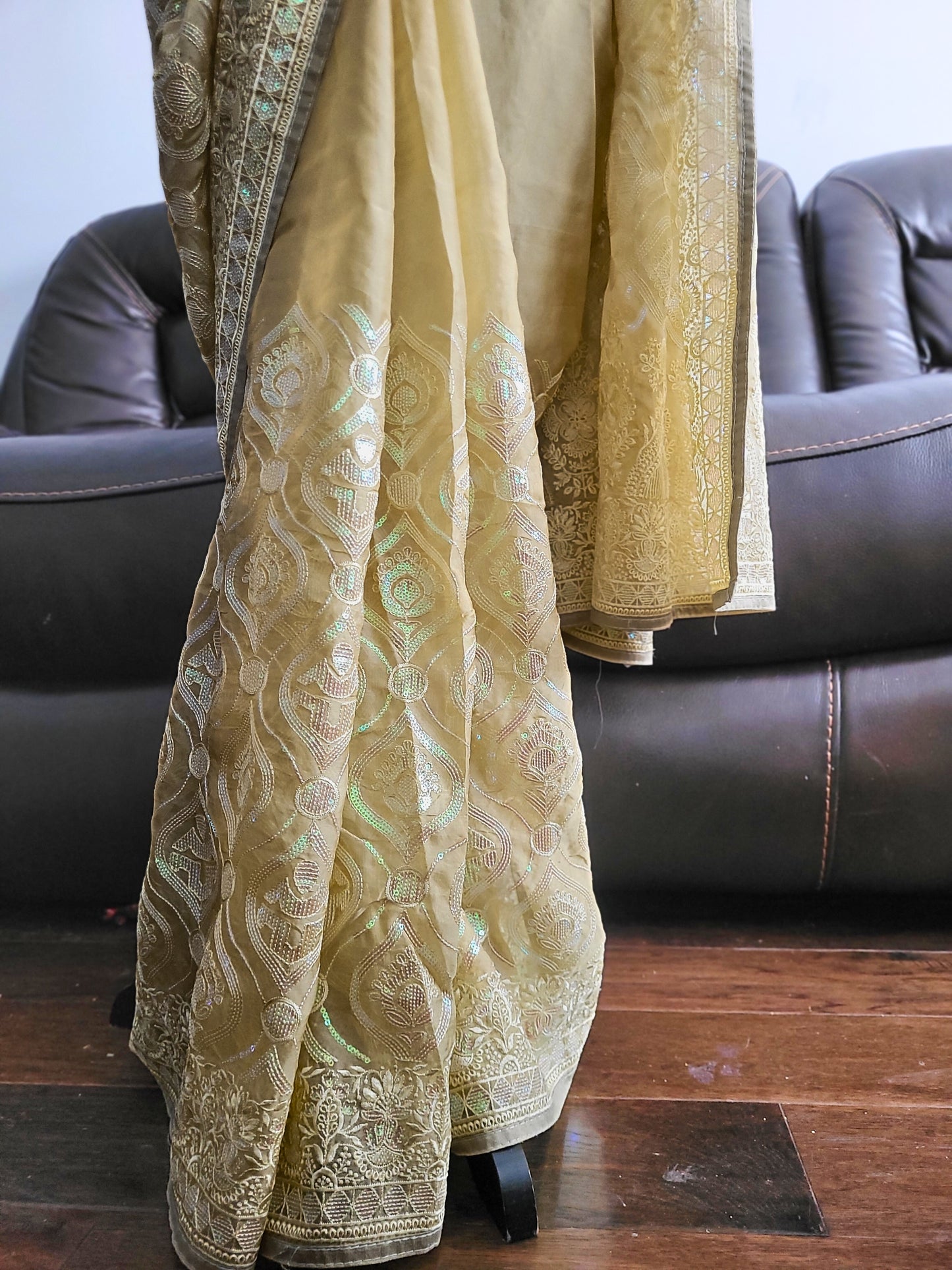 Premium Organza Tissue Silk Sequins Embroidery Saree