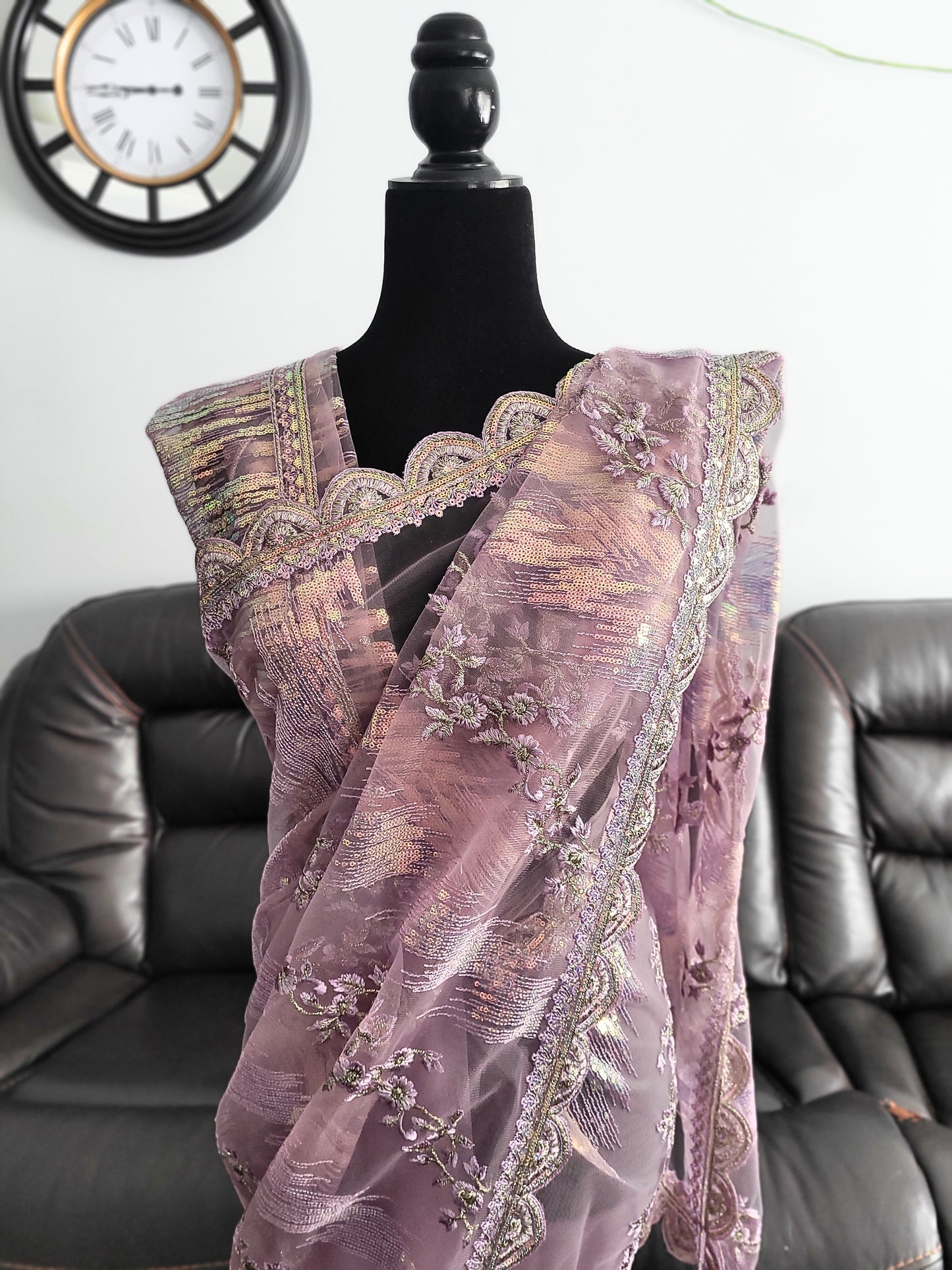 Premium Net Sequins Embroidery Saree