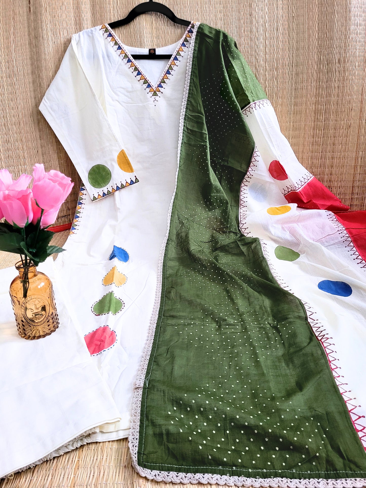 Khadi Cotton Block Printed Salwar With Katha Work