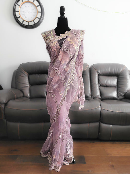 Premium Net Sequins Embroidery Saree
