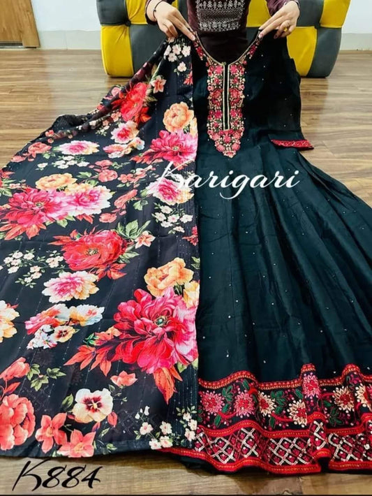 Pure Chanderi Heavy Gown With Dupatta