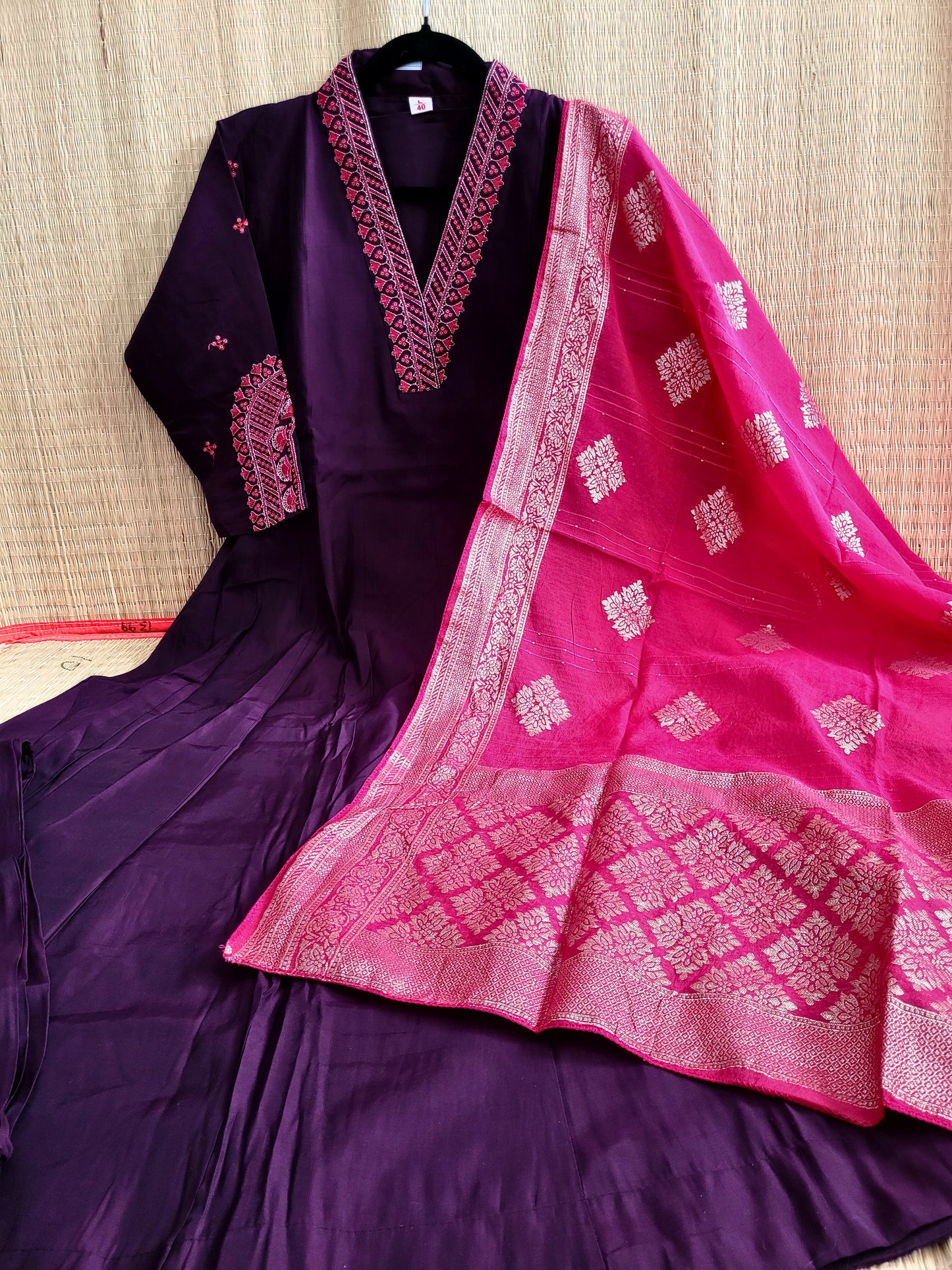 Roman Silk Anarkali Suit With Banarasi Dupatta