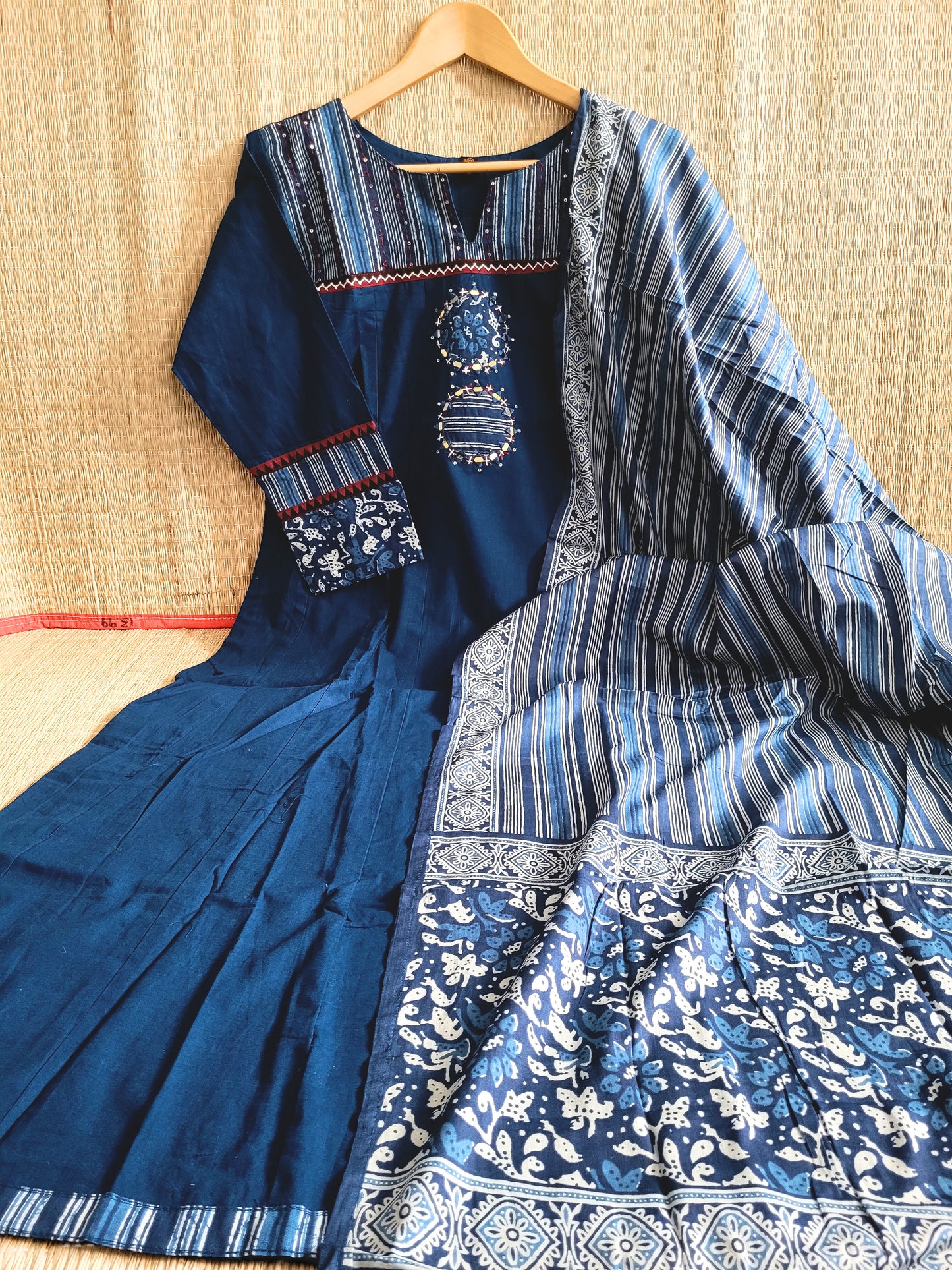 Cotton Anarkali Suit With Ajrakh Prints