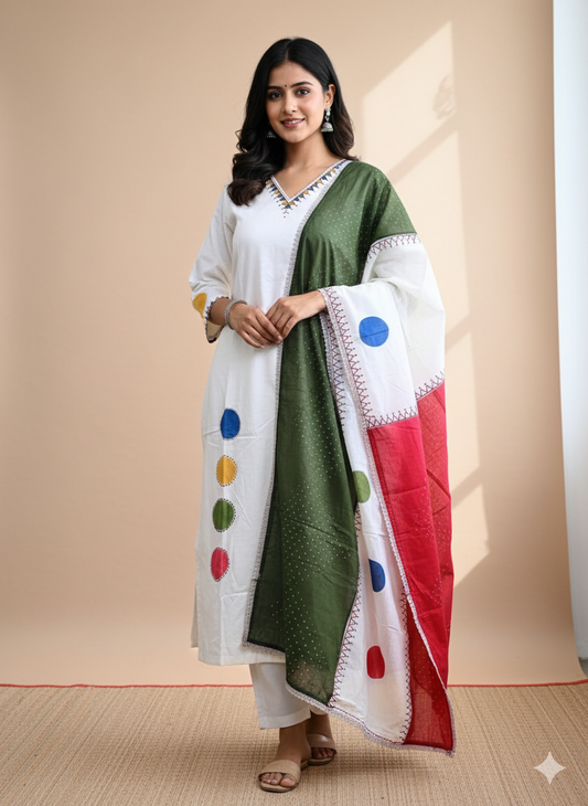 Khadi Cotton Block Printed Salwar With Katha Work