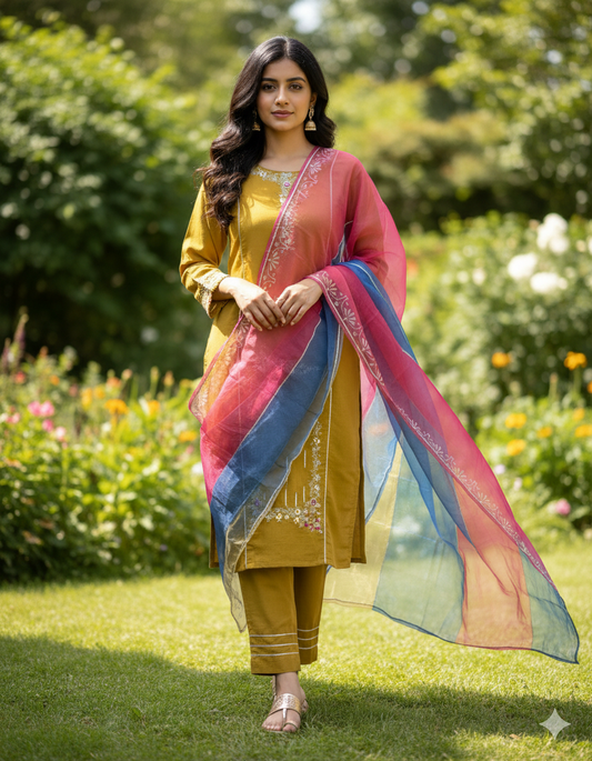 Muslin Salwar With Organza Dupatta