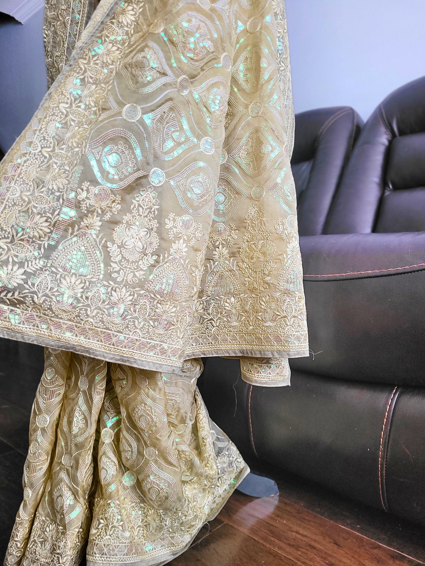 Premium Organza Tissue Silk Sequins Embroidery Saree