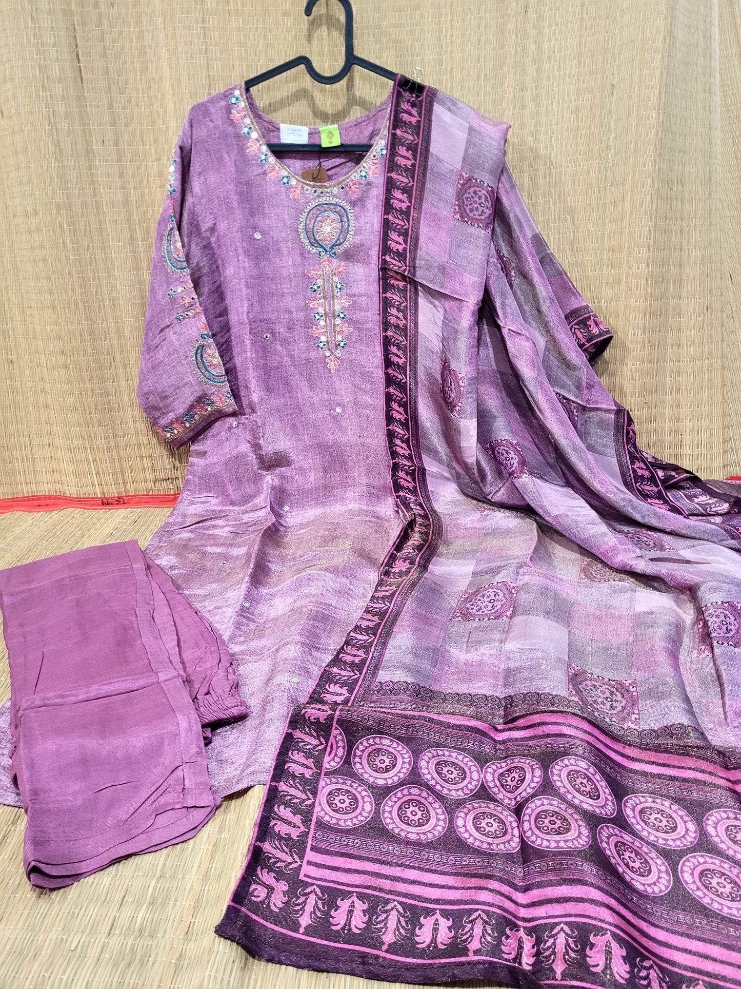Pure Tissue Shimmer Salwar Suit With Embroidery