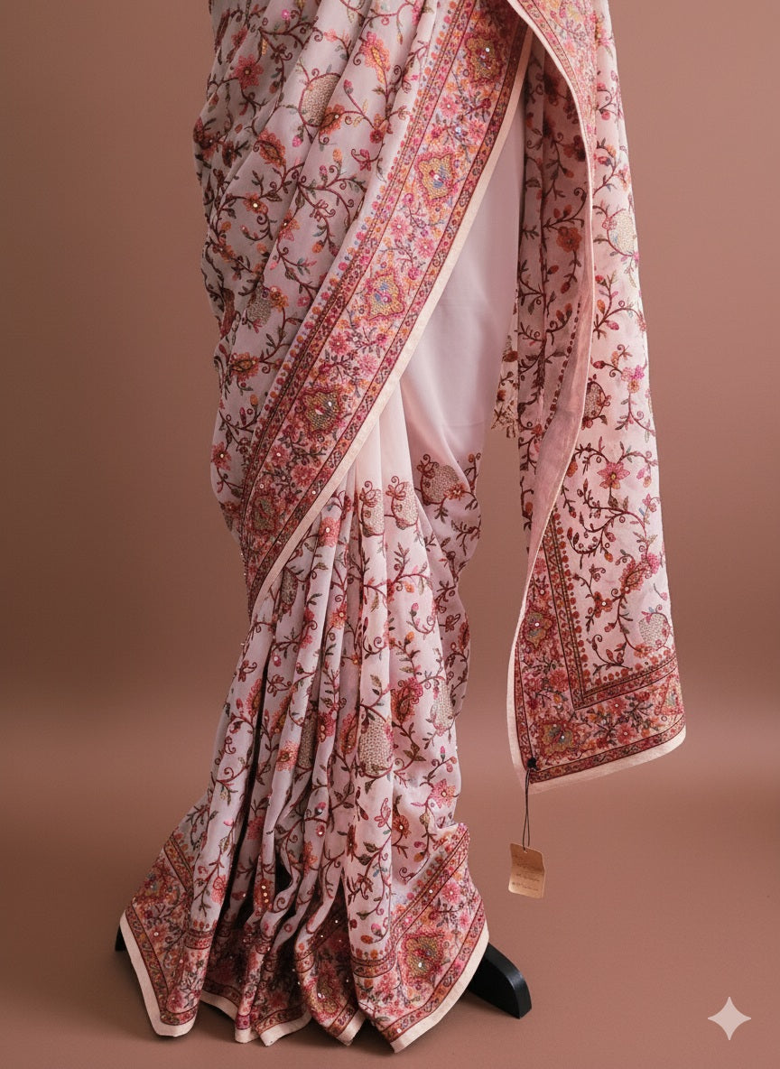 Premium Georgette Saree With Parsi Embroidery