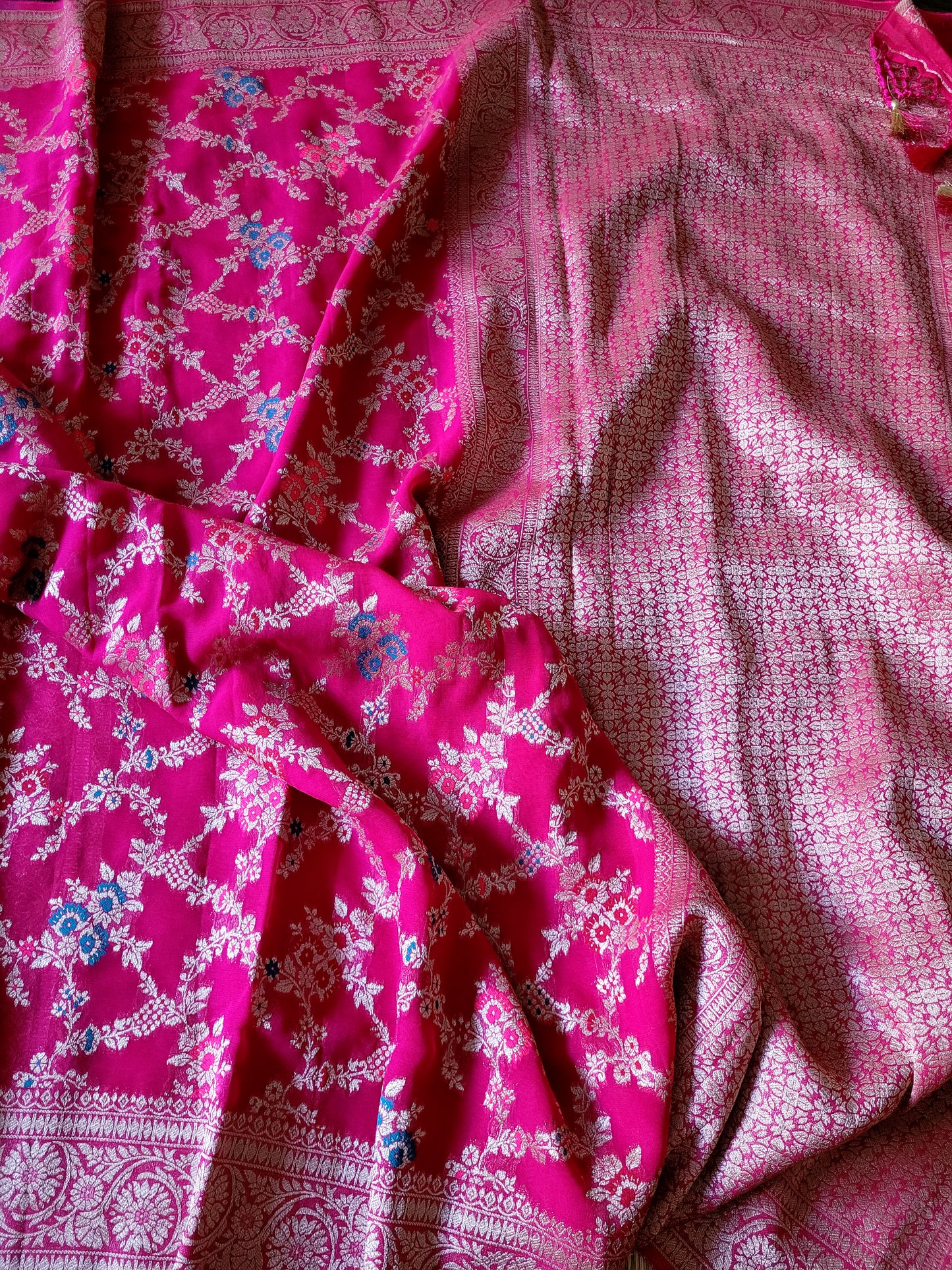 Pure Georgette Banaras Saree With Satin Silk Blouse